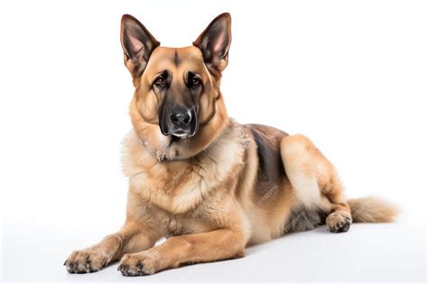 Premium Photo | German Shepherd Dog Laying Down on White Background on ...