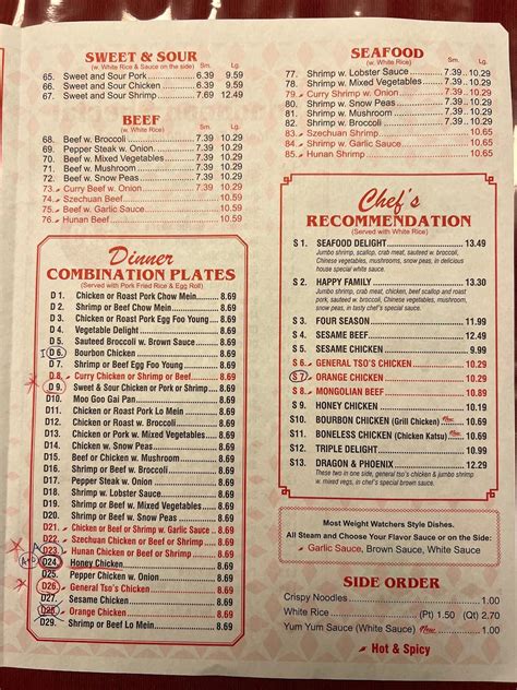 Menu at Jin Jin restaurant, Tabor City