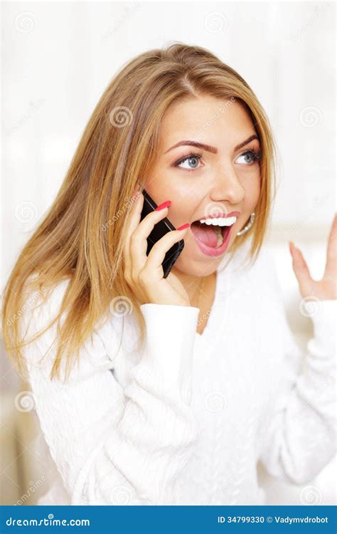 Woman Screaming in Amusement on Phone Stock Photo - Image of telephone ...