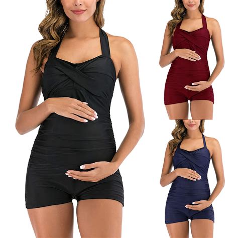 Maternity-Bathing-Suit-Nylon-Solid-Color-One-Piece-Swimsuit-Gather-One ...