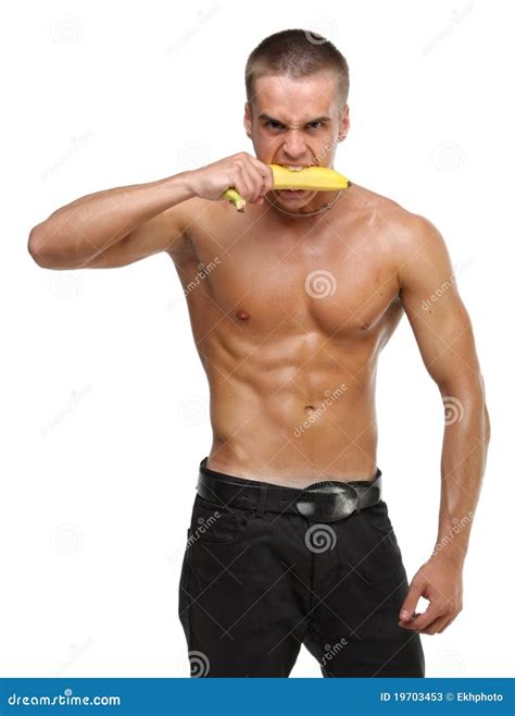 Muscle Wet Naked Young Man Eating the Banana Stock Image - Image of ...