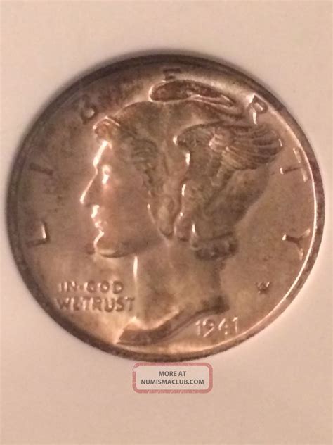 1941, Mercury Dime, Graded Ms64, Anacs,