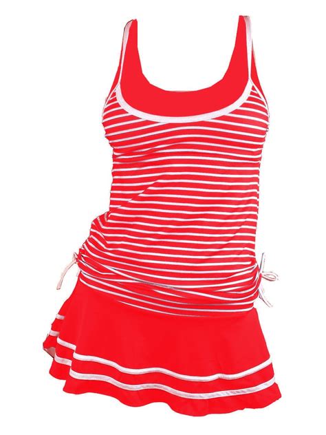 Summer Mae Women's Tankini Top Bathing Suits Striped Vintage Swim Dress ...