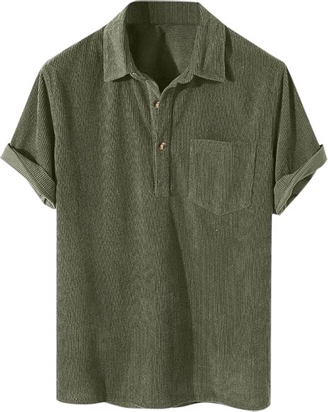 Generic Men's Casual Corduroy T-Shirts Solid Short Sleeves Lapel Button ...