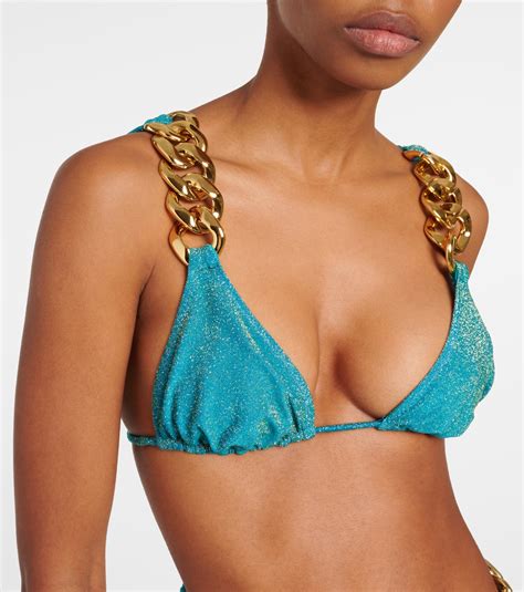 Gold Chain triangle bikini top in green - Same | Mytheresa