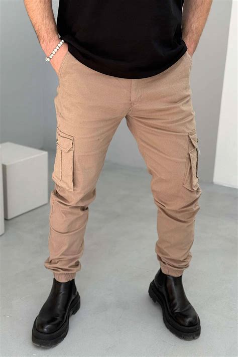 ONE COLOR SIMPLE CARGO MEN PANTS BEIGE/BEZHE PANTS KLAUDIO FASHION BGS-1566