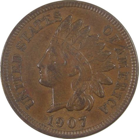 1907 Indian Head Cent AU About Uncirculated Penny 1c Coin SKU:I16947