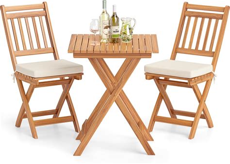 Amazon.com: S AFSTAR 3 Pieces Patio Bistro Set, Acacia Wood Bistro Set ...