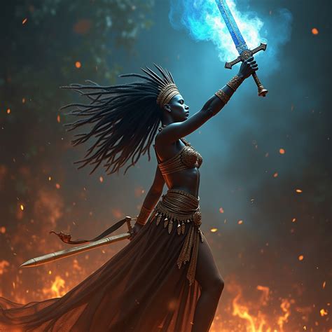 African Warrior-Queen with Flaming Sword | Stable Diffusion Online