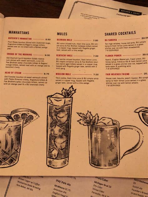 Menu at Butcher's Union pub & bar, Grand Rapids, 438 Bridge St NW