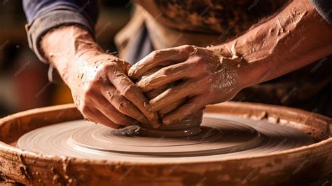 Premium AI Image | Closeup of a potter molding clay on a pottery wheel
