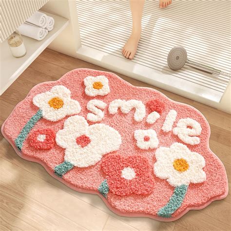 Amazon.com: Floral Shag Bath Rug, Flower Shaped Plush Tufted Rug, Cute ...