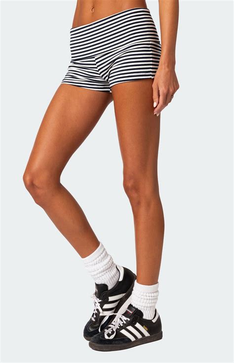 Edikted Striped Fold Over Shorts | Pacsun