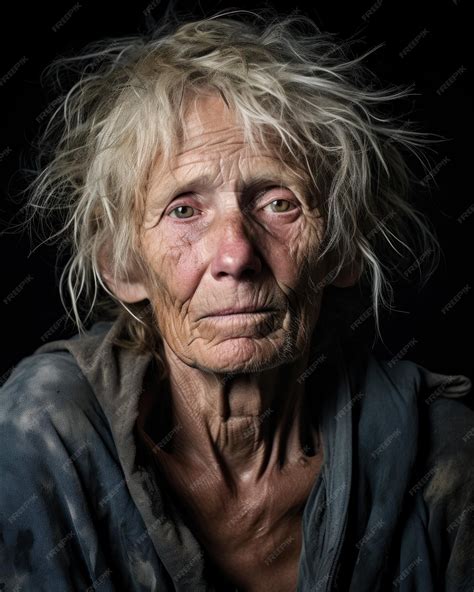 Premium Photo | Closeup portrait of a homeless old woman face looking wrinkled with age on black ...