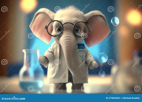 The Funny Little Elephant Scientist in a Lab Coat Experimenting with ...