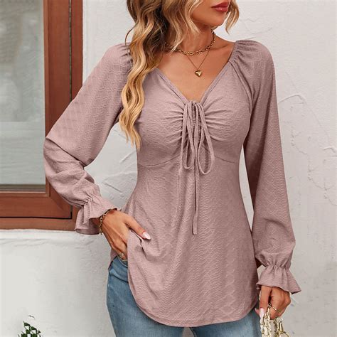 Gubotare Womens Tops Casual Plus Size Womens Long Sleeve Long Tunic ...