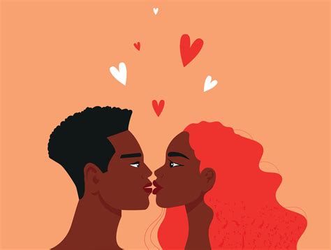 Romantic young African couple kissing. African American vector silhouettes of male and female ...