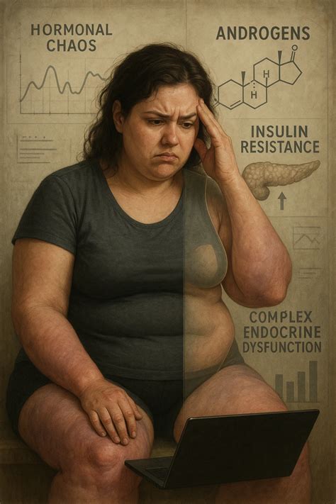 cinematic realistic in italiano Woman with PCOS struggling with hormonal chaos, transparent ...