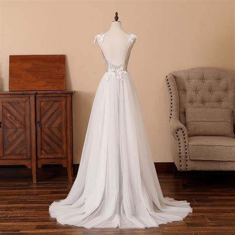 Deep V-neck Prom Dress Long Split Front Wedding Dress White - Etsy UK