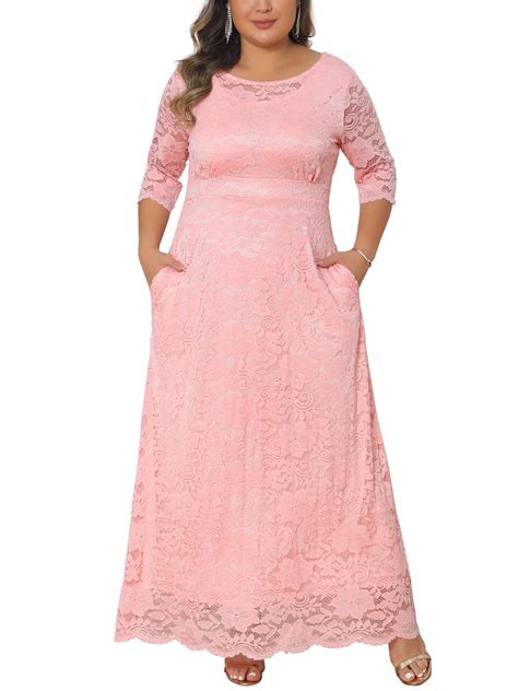 Agnes Orinda Women's Plus Size Flowy Dresses Floral Lace Scoop Neck 3/4 ...