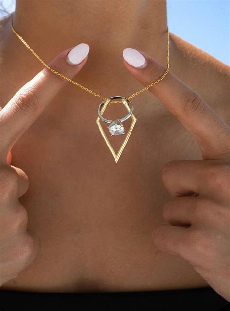 Geometric Wedding Ring Holder Necklace, Sterling Silver Ring Keeper ...