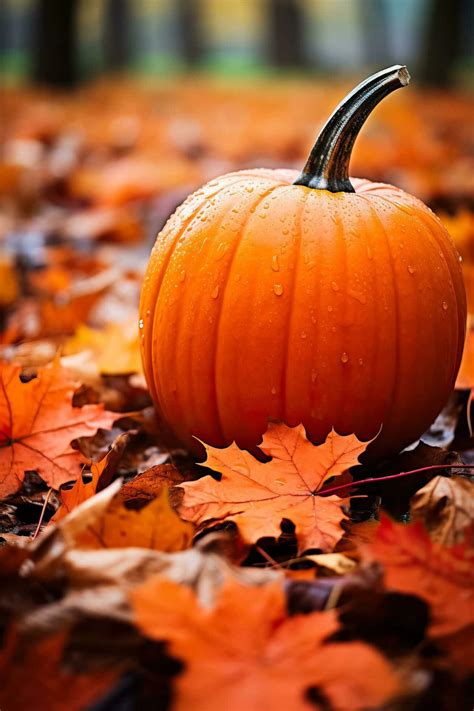 Download Autumn Pumpkin Among Fallen Leaves Wallpaper | Wallpapers.com