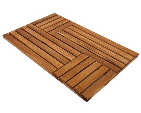 Utoplike Teak Wood Bath Mat, 80.6 x 50.8 cm Large Wooden Shower Mat for ...