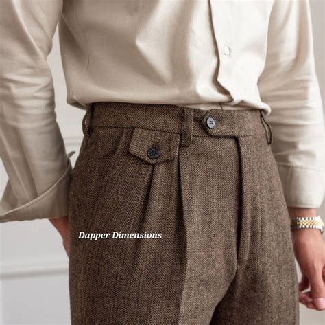 Men Wool Light Brown Gurkha Work Dress Pants High Waist Regular Fit ...