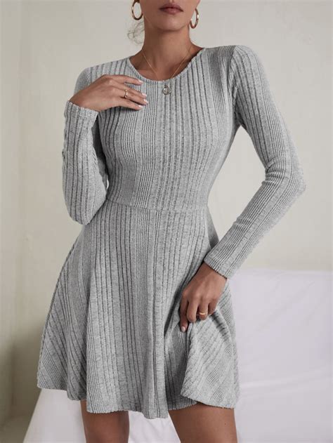Rib-knit Flare Hem Dress | Clothes for women, Dresses casual winter ...