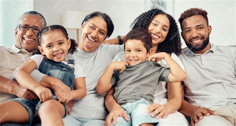 Premium Photo | Family on sofa smile with parents children and their ...