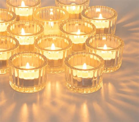 NUPTIO Clear Tea Light Holders: 12 Pack Glass Tealight Candle Holder ...