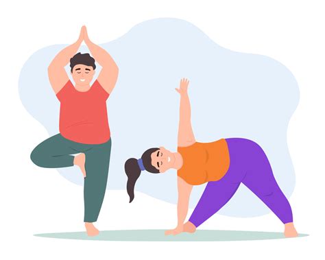 grasa personas hacer ejercicios, yoga, meditación. el Pareja es luchando con exceso peso ...