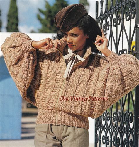 Ladies Knitted Jacket, Zipper Blouson Jacket | ChicVintagePatterns
