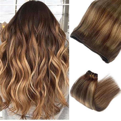 Amazon.com : Sew in Hair Extensions Real Human Hair, Ombre Balayage ...