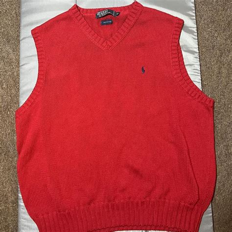 Red knit Polo sweater vest by Ralph Lauren Size: XL - Depop