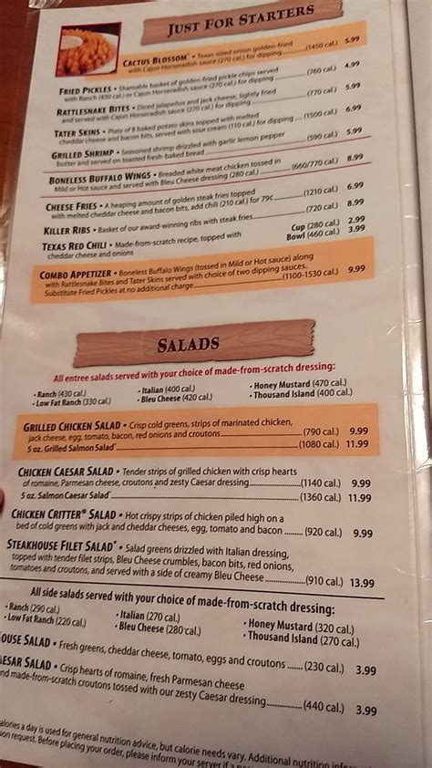 Menu at Texas Roadhouse BBQ, Muskegon