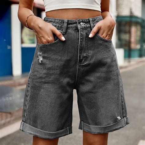 uublik Jean Shorts for Women Long Shorts Jorts Cargo Baggy Bermuda Jean ...