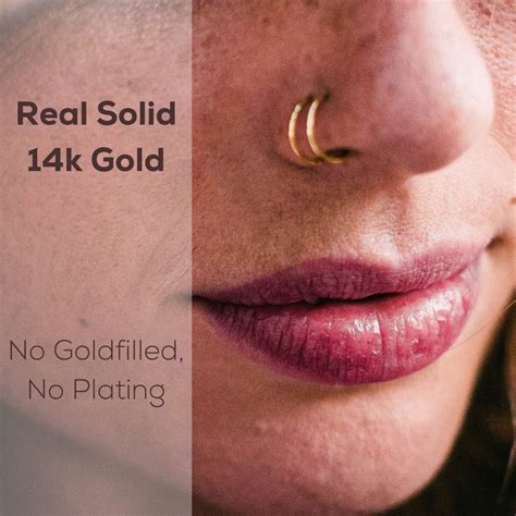 Double Nose Hoop, Real Gold Nose Ring, Solid 14k Gold Hoop, Nose Ring ...