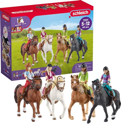 Schleich Horse Club - Conjunto Completo de Club de Caballos con 4 Jinetes del Oeste - 40 Piezas ...