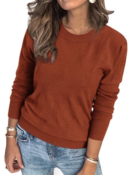 Arach&Cloz Womens Fall Sweater Long Sleeve Crew Knit Pullover Tops ...