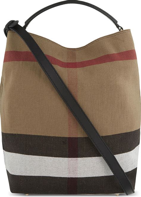 Burberry Ashby Medium Canvas Bucket Bag in Black | Lyst