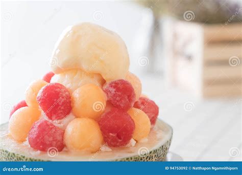 Ice Melon Bingsu, Famous Korean Ice-cream Stock Photo - Image of cafe ...