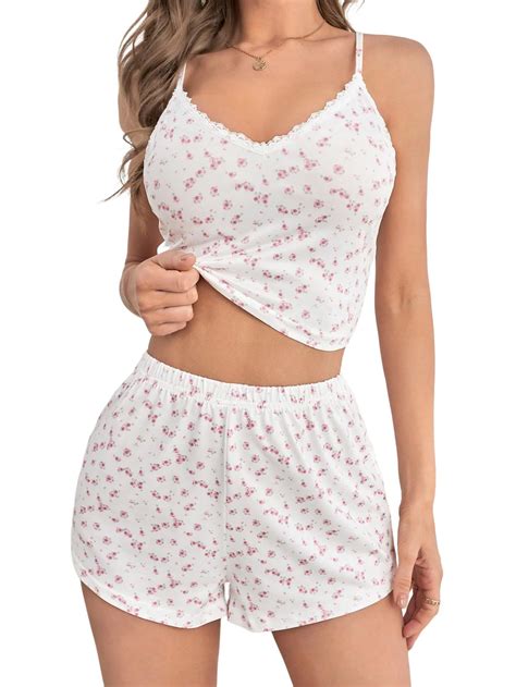 GORGLITTER Women's Floral Pajamas Set Two Piece Sets Spaghetti Strap ...