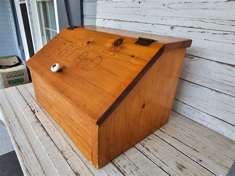 Large Wooden Bread Box Vintage Bread Box the Word BREAD is Carved Into ...