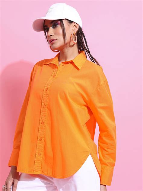 Buy Tokyo Talkies Orange Oversized Cotton Casual Shirt - Shirts for ...