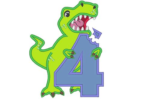 T rex dinosaur eating Birthday number four 4 trex with bitten | Etsy