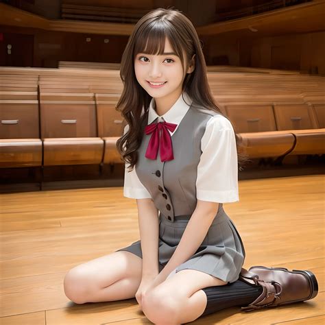 Arafed asian woman sitting on the floor in a school uniform - SeaArt AI