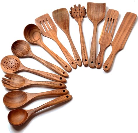Wooden Spoons for Cooking,12Pcs Wooden Utensils for Cooking Teak Wooden ...