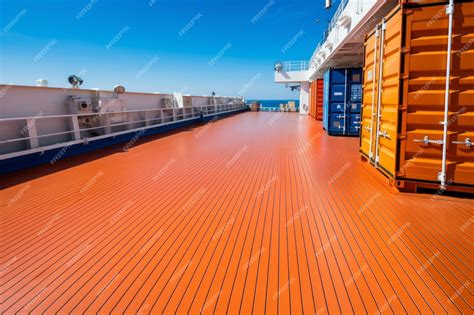 Premium Photo | The deck of a container ship with a blue sky and ocean ...
