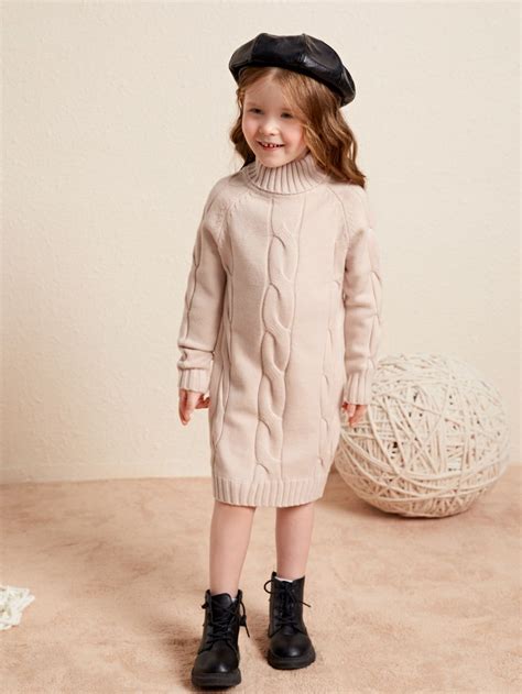 Toddler Girls Turtleneck Raglan Sleeve Cable Knit Jumper Dress | Girls ...